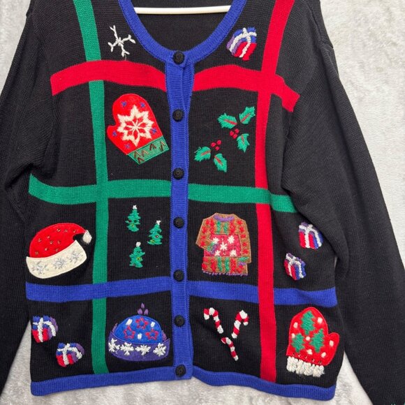 Paul Harris Cardigan Sweater XL Design Black Festive Patterns  Xmas Themed - Picture 12 of 14